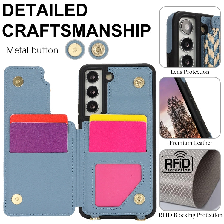 For Samsung Galaxy S22 5G Double Bckle Card Slot Full Coverage Phone Case with Cross-body Strap