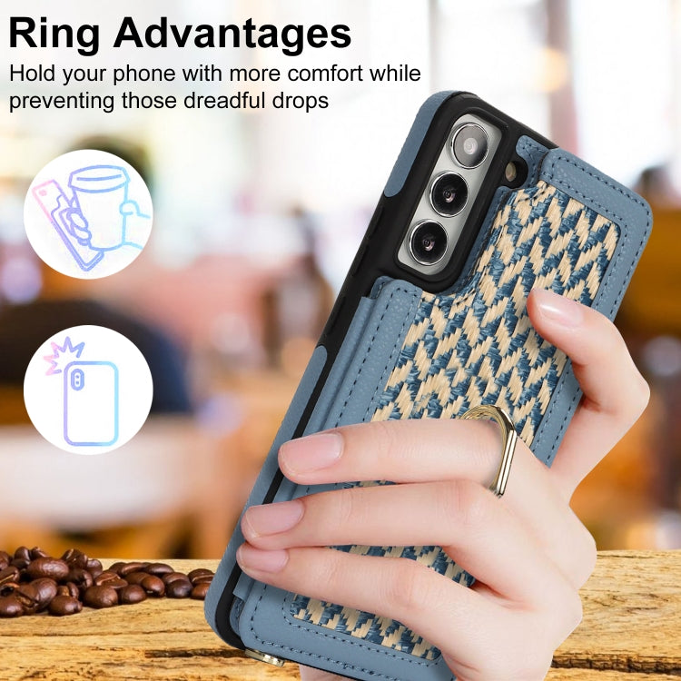 For Samsung Galaxy S22 5G Double Bckle Card Slot Full Coverage Phone Case with Cross-body Strap