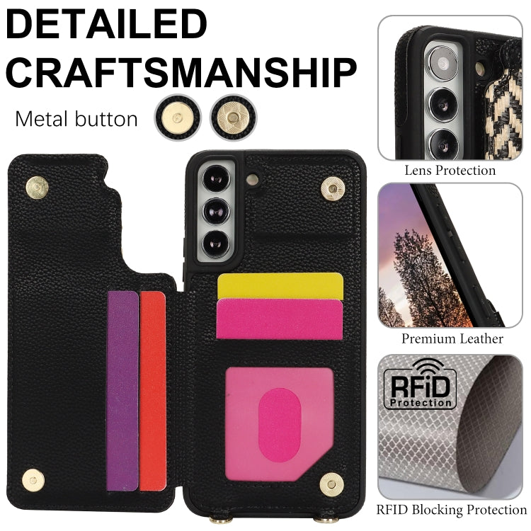 For Samsung Galaxy S22+ 5G Double Bckle Card Slot Full Coverage Phone Case with Cross-body Strap