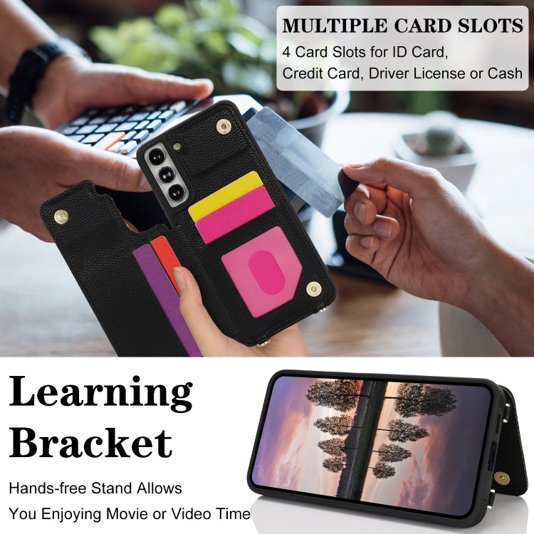 For Samsung Galaxy S22+ 5G Double Bckle Card Slot Full Coverage Phone Case with Cross-body Strap