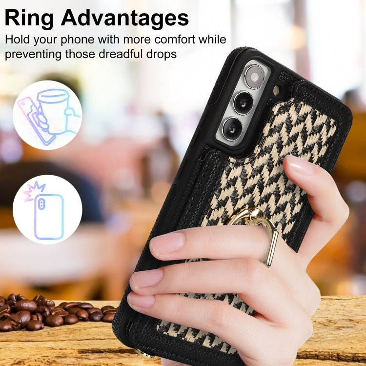 For Samsung Galaxy S22+ 5G Double Bckle Card Slot Full Coverage Phone Case with Cross-body Strap