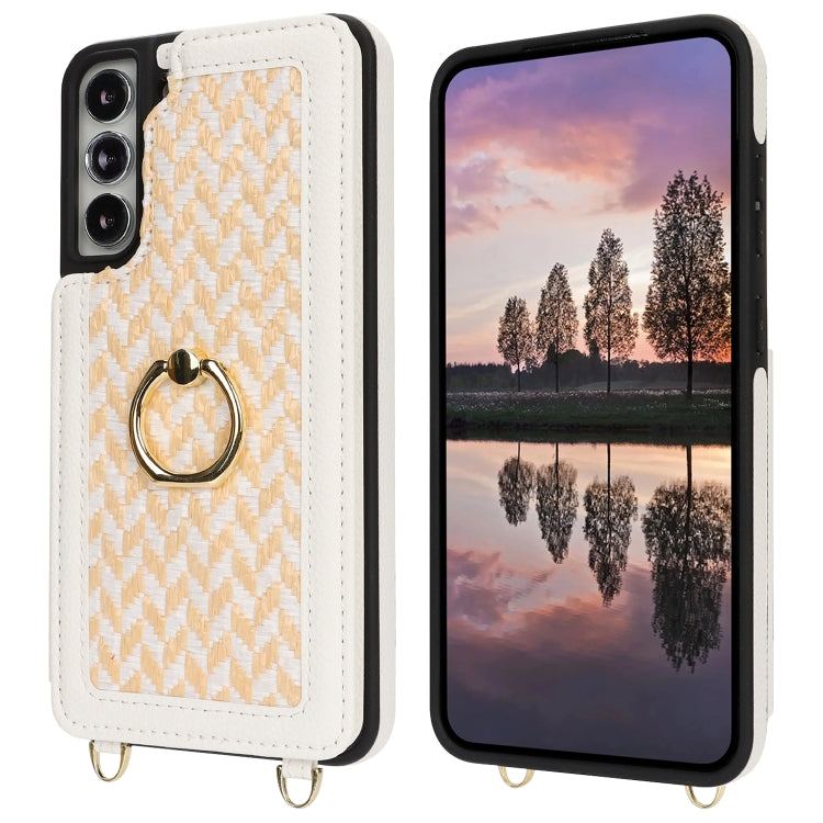 For Samsung Galaxy S22+ 5G Double Bckle Card Slot Full Coverage Phone Case with Cross-body Strap