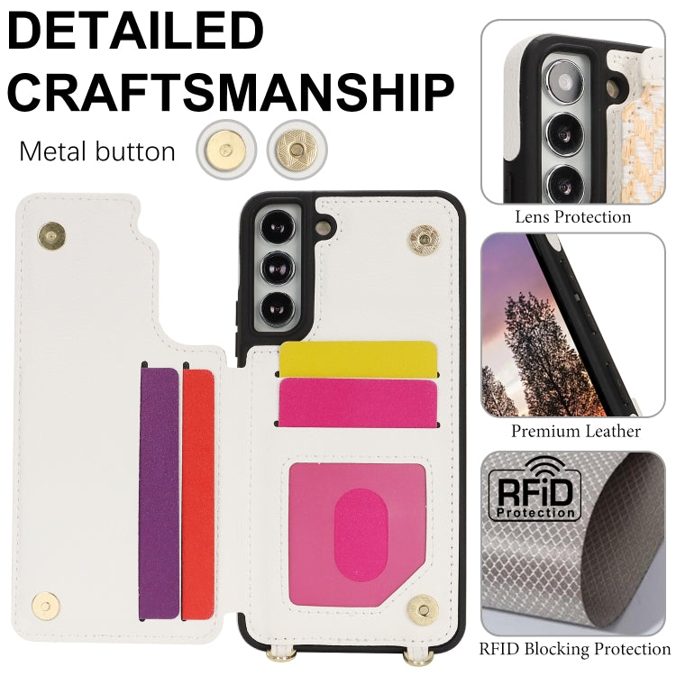 For Samsung Galaxy S22+ 5G Double Bckle Card Slot Full Coverage Phone Case with Cross-body Strap