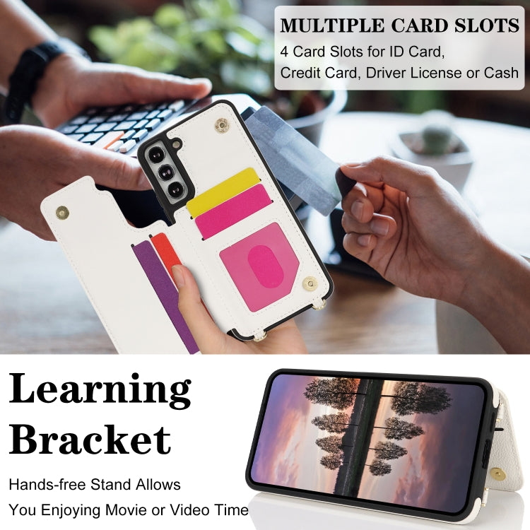 For Samsung Galaxy S22+ 5G Double Bckle Card Slot Full Coverage Phone Case with Cross-body Strap