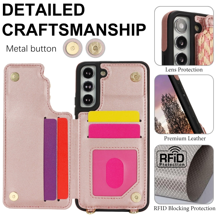 For Samsung Galaxy S22+ 5G Double Bckle Card Slot Full Coverage Phone Case with Cross-body Strap