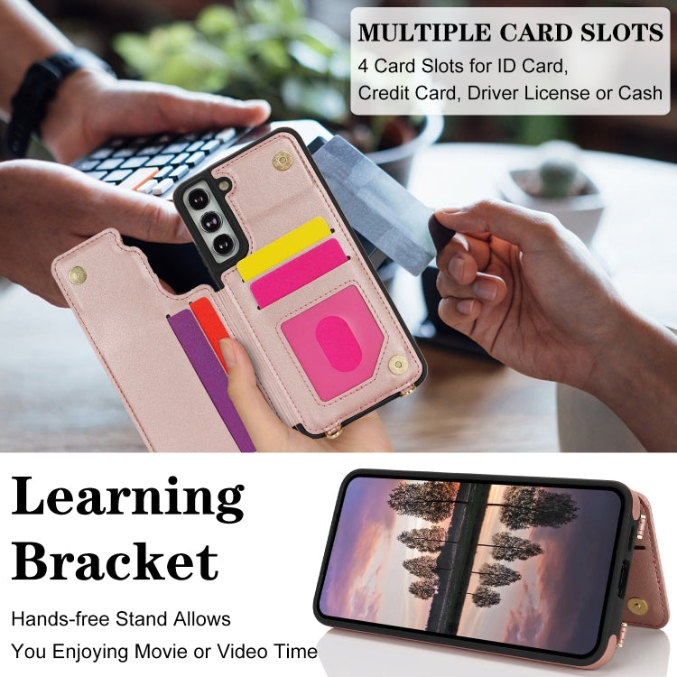 For Samsung Galaxy S22+ 5G Double Bckle Card Slot Full Coverage Phone Case with Cross-body Strap