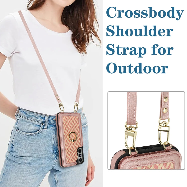 For Samsung Galaxy S22+ 5G Double Bckle Card Slot Full Coverage Phone Case with Cross-body Strap
