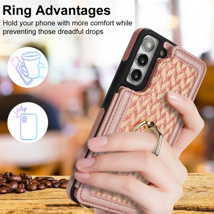 For Samsung Galaxy S22+ 5G Double Bckle Card Slot Full Coverage Phone Case with Cross-body Strap