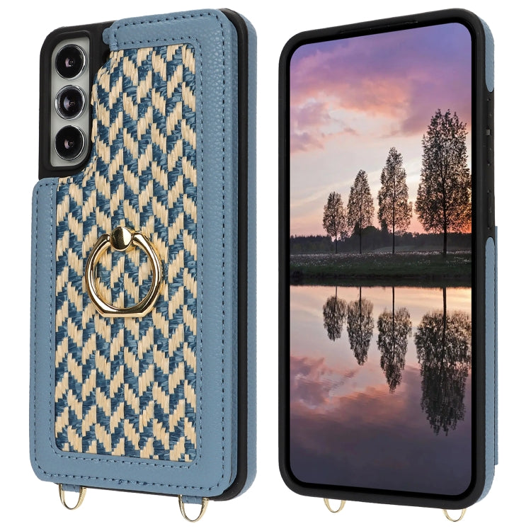 For Samsung Galaxy S22+ 5G Double Bckle Card Slot Full Coverage Phone Case with Cross-body Strap