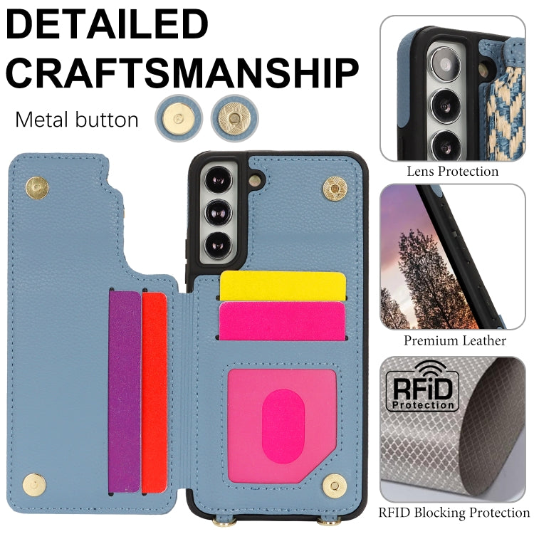 For Samsung Galaxy S22+ 5G Double Bckle Card Slot Full Coverage Phone Case with Cross-body Strap