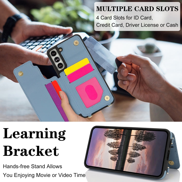 For Samsung Galaxy S22+ 5G Double Bckle Card Slot Full Coverage Phone Case with Cross-body Strap