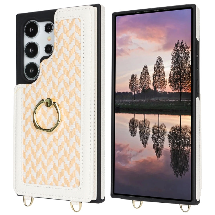 For Samsung Galaxy S22 Ultra 5G Double Bckle Card Slot Full Coverage Phone Case with Cross-body Strap