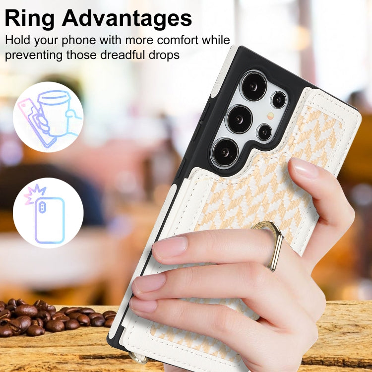 For Samsung Galaxy S22 Ultra 5G Double Bckle Card Slot Full Coverage Phone Case with Cross-body Strap
