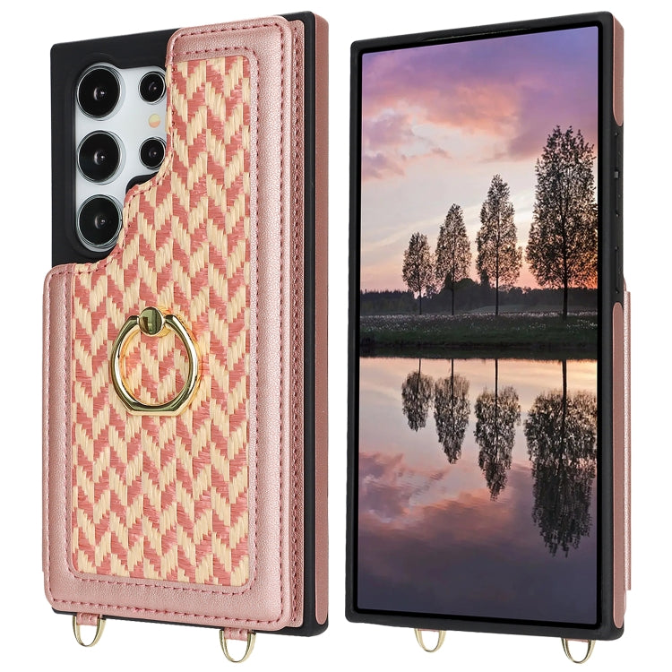 For Samsung Galaxy S22 Ultra 5G Double Bckle Card Slot Full Coverage Phone Case with Cross-body Strap