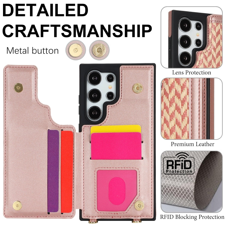 For Samsung Galaxy S22 Ultra 5G Double Bckle Card Slot Full Coverage Phone Case with Cross-body Strap