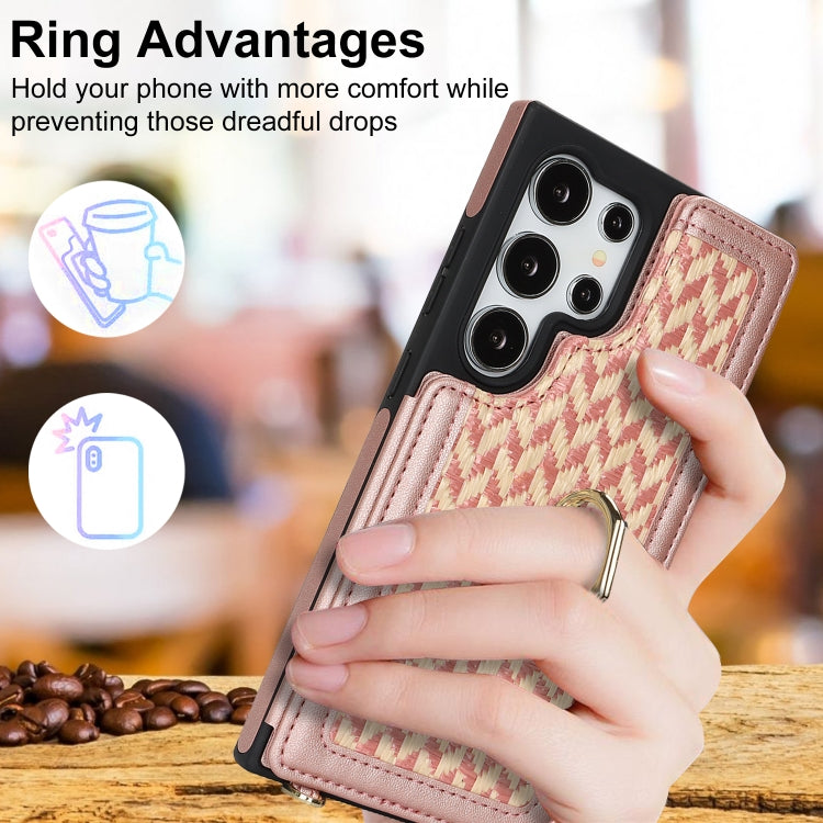 For Samsung Galaxy S22 Ultra 5G Double Bckle Card Slot Full Coverage Phone Case with Cross-body Strap
