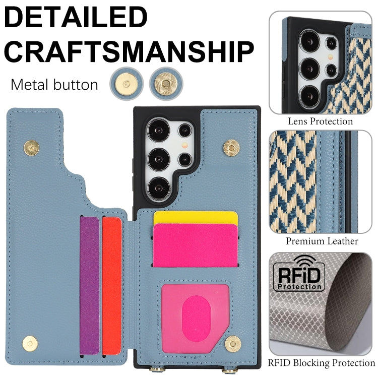 For Samsung Galaxy S22 Ultra 5G Double Bckle Card Slot Full Coverage Phone Case with Cross-body Strap