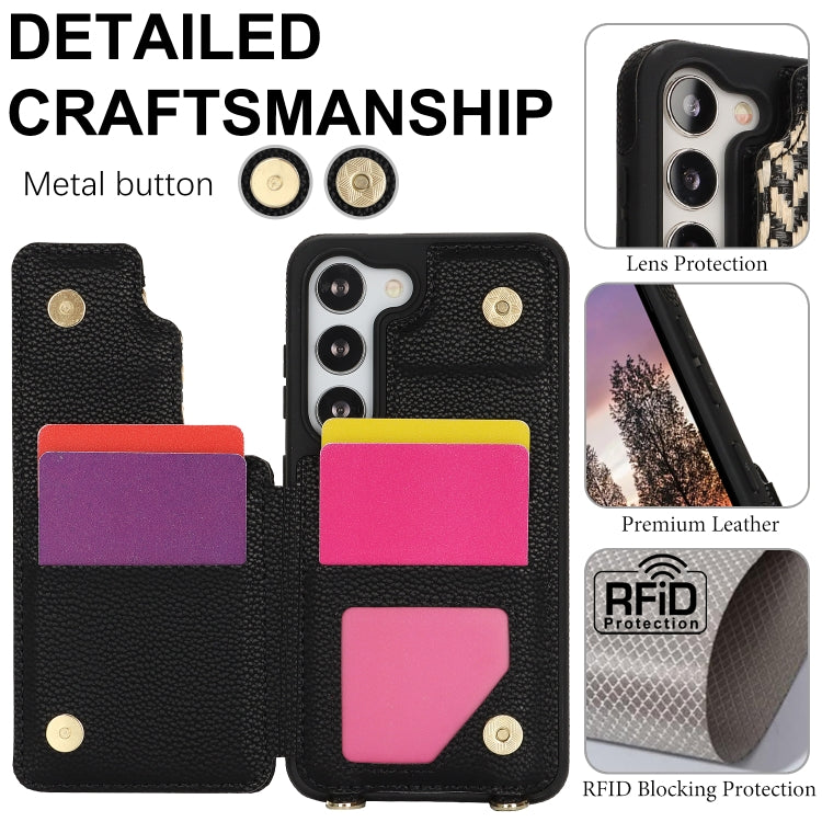 For Samsung Galaxy S23 5G Double Bckle Card Slot Full Coverage Phone Case with Cross-body Strap