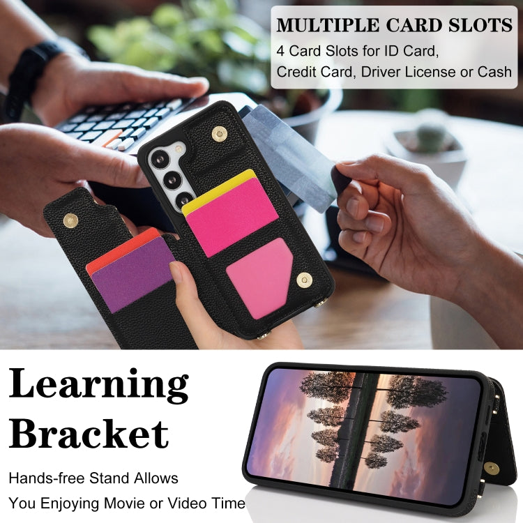 For Samsung Galaxy S23 5G Double Bckle Card Slot Full Coverage Phone Case with Cross-body Strap