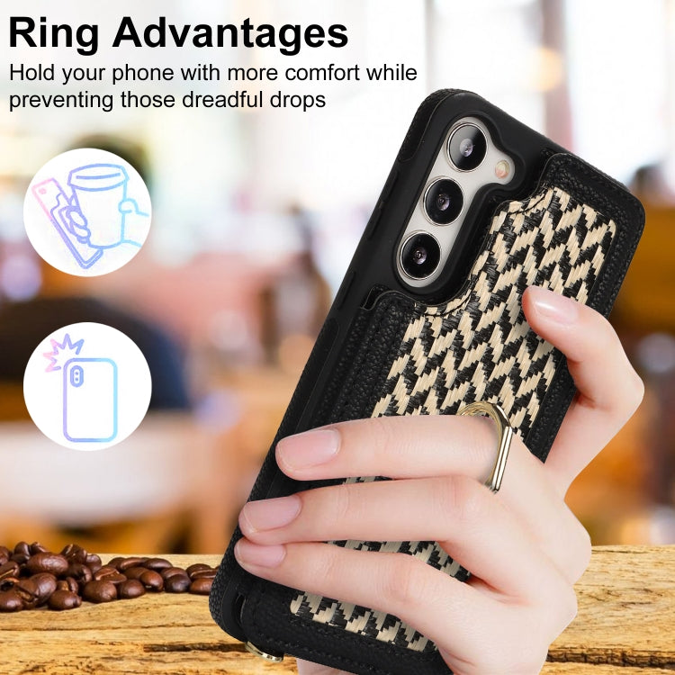 For Samsung Galaxy S23 5G Double Bckle Card Slot Full Coverage Phone Case with Cross-body Strap