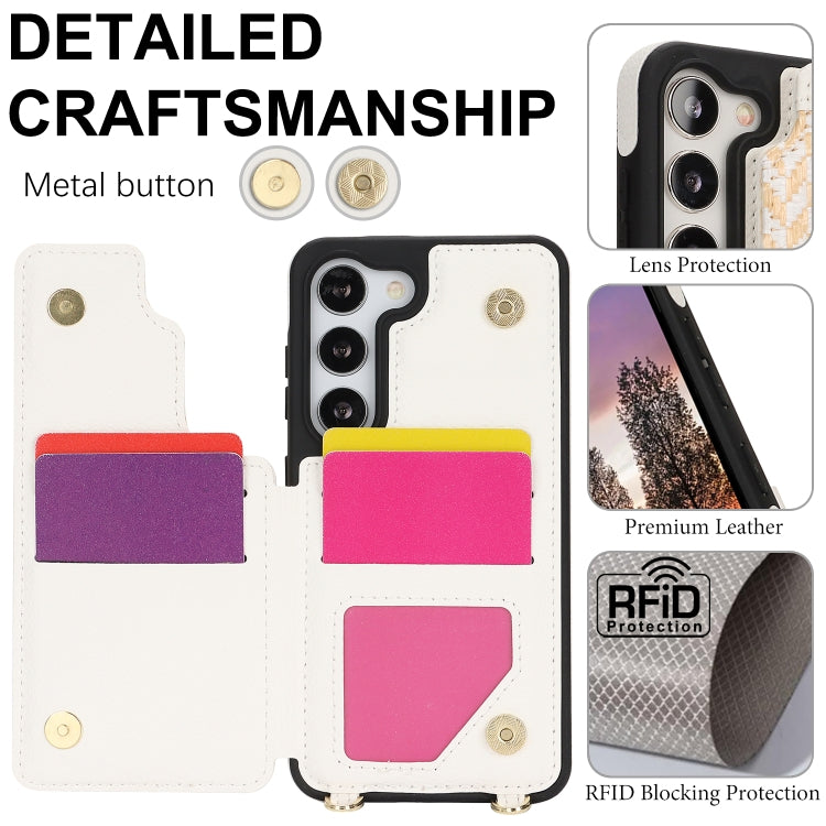 For Samsung Galaxy S23 5G Double Bckle Card Slot Full Coverage Phone Case with Cross-body Strap
