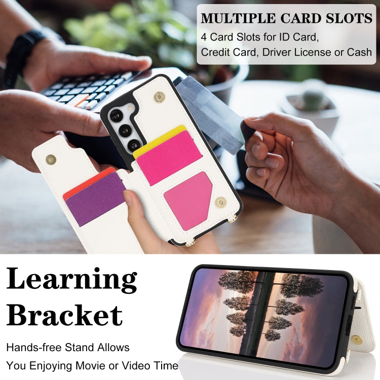 For Samsung Galaxy S23 5G Double Bckle Card Slot Full Coverage Phone Case with Cross-body Strap