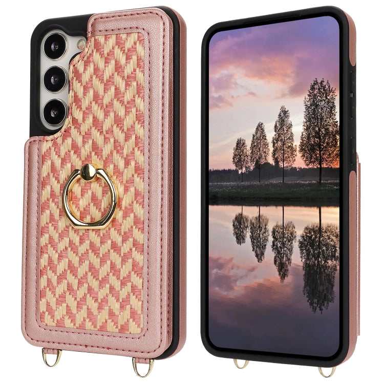 For Samsung Galaxy S23 5G Double Bckle Card Slot Full Coverage Phone Case with Cross-body Strap