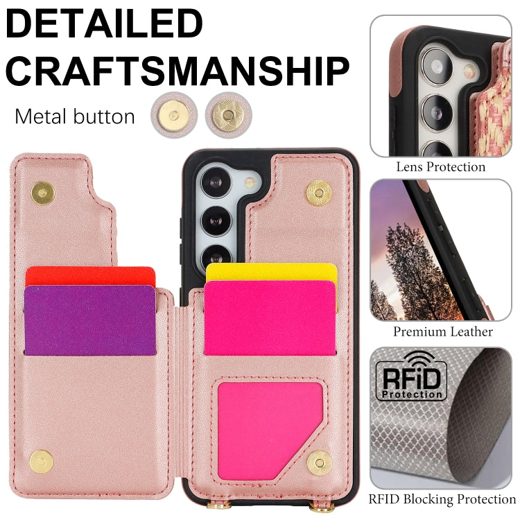 For Samsung Galaxy S23 5G Double Bckle Card Slot Full Coverage Phone Case with Cross-body Strap