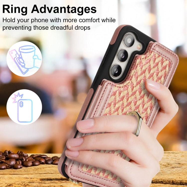 For Samsung Galaxy S23 5G Double Bckle Card Slot Full Coverage Phone Case with Cross-body Strap