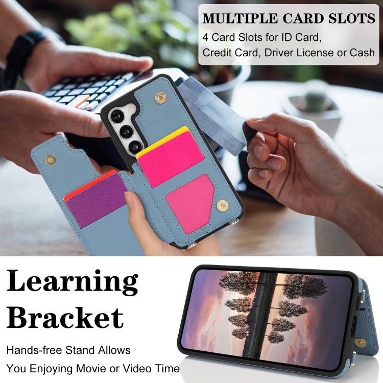 For Samsung Galaxy S23 5G Double Bckle Card Slot Full Coverage Phone Case with Cross-body Strap