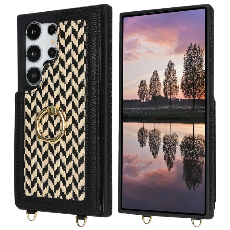 For Samsung Galaxy S23 Ultra 5G Double Bckle Card Slot Full Coverage Phone Case with Cross-body Strap
