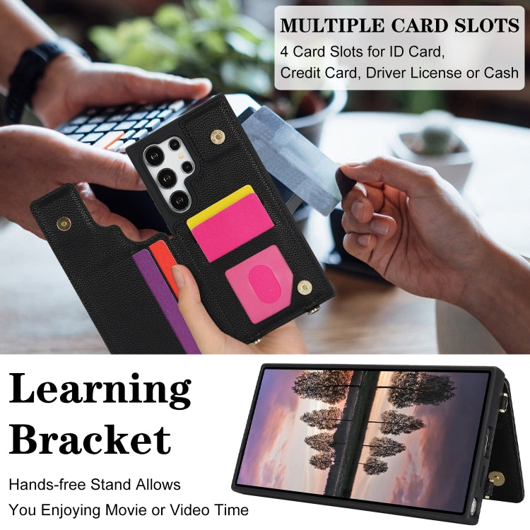 For Samsung Galaxy S23 Ultra 5G Double Bckle Card Slot Full Coverage Phone Case with Cross-body Strap
