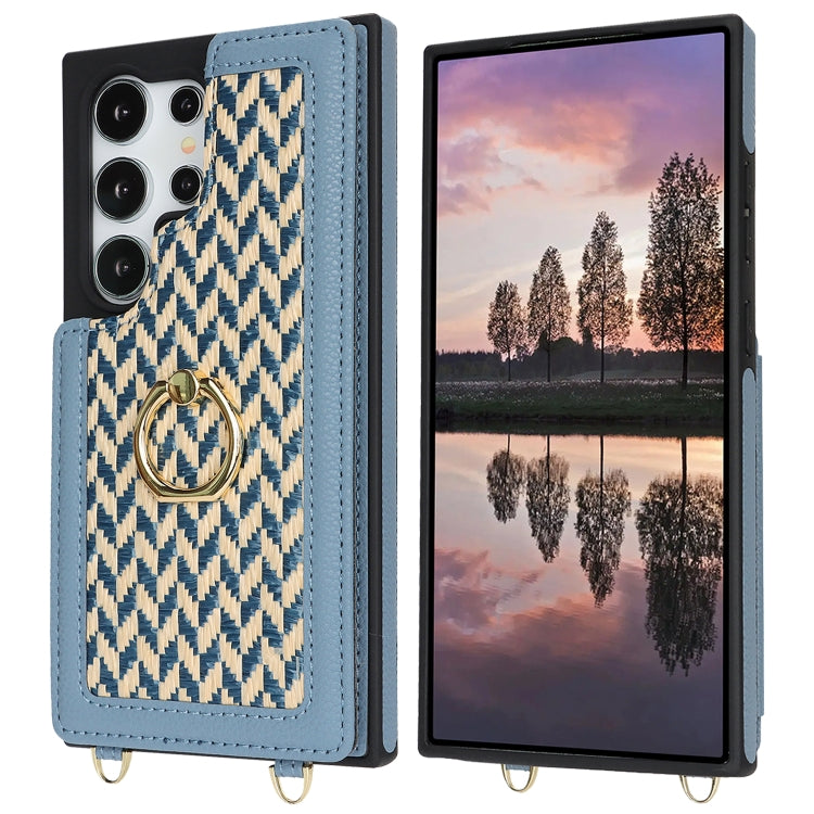 For Samsung Galaxy S23 Ultra 5G Double Bckle Card Slot Full Coverage Phone Case with Cross-body Strap