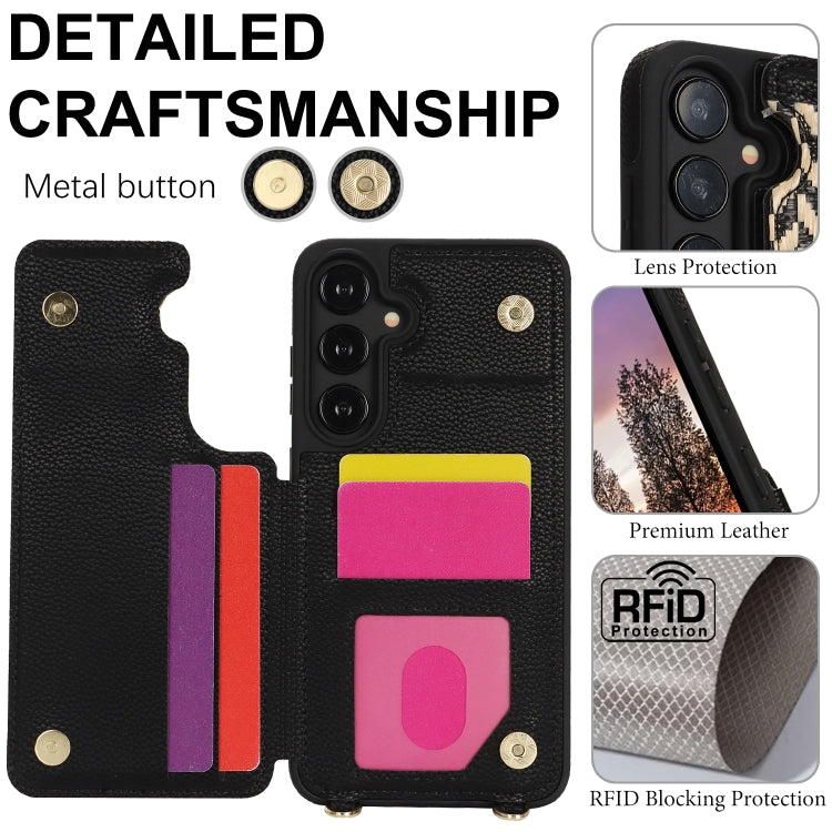 For Samsung Galaxy S24+ 5G Double Bckle Card Slot Full Coverage Phone Case with Cross-body Strap
