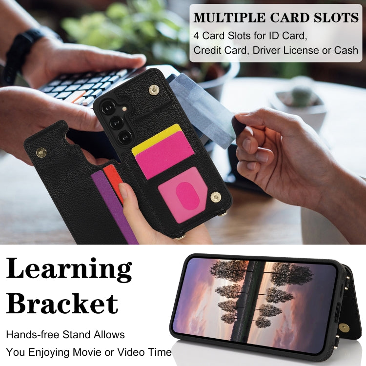 For Samsung Galaxy S24+ 5G Double Bckle Card Slot Full Coverage Phone Case with Cross-body Strap