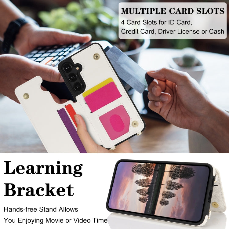 For Samsung Galaxy S24+ 5G Double Bckle Card Slot Full Coverage Phone Case with Cross-body Strap