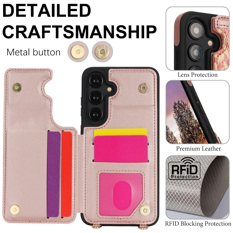 For Samsung Galaxy S24+ 5G Double Bckle Card Slot Full Coverage Phone Case with Cross-body Strap