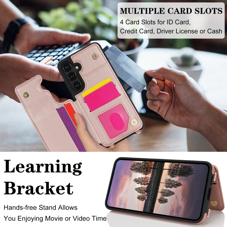 For Samsung Galaxy S24+ 5G Double Bckle Card Slot Full Coverage Phone Case with Cross-body Strap