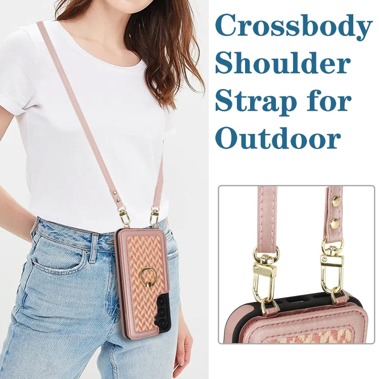For Samsung Galaxy S24+ 5G Double Bckle Card Slot Full Coverage Phone Case with Cross-body Strap