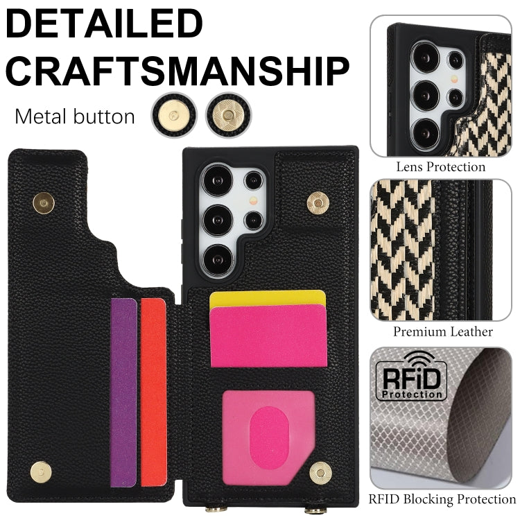 For Samsung Galaxy S24 Ultra 5G Double Bckle Card Slot Full Coverage Phone Case with Cross-body Strap
