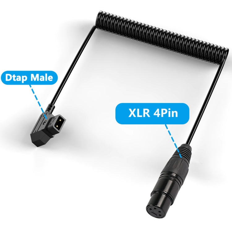 D-Tap to XLR 4 Pin Camera Monitor Power Supply Cable Coiled Adapter Cable, Length: 1.5m - Black