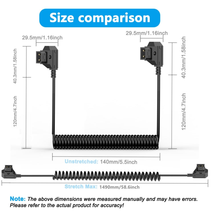 D-Tap Male to D-Tap Male Anton Bauer V-mount Camera Coiled Adapter Extension Cable, Length: 1.5m - Black