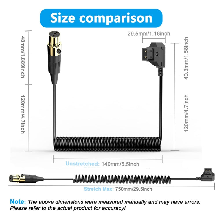 D-Tap to Mini XLR 4 Pin Female Camera Monitor Power Coiled Adapter Cable, Length: 1.5m - Black