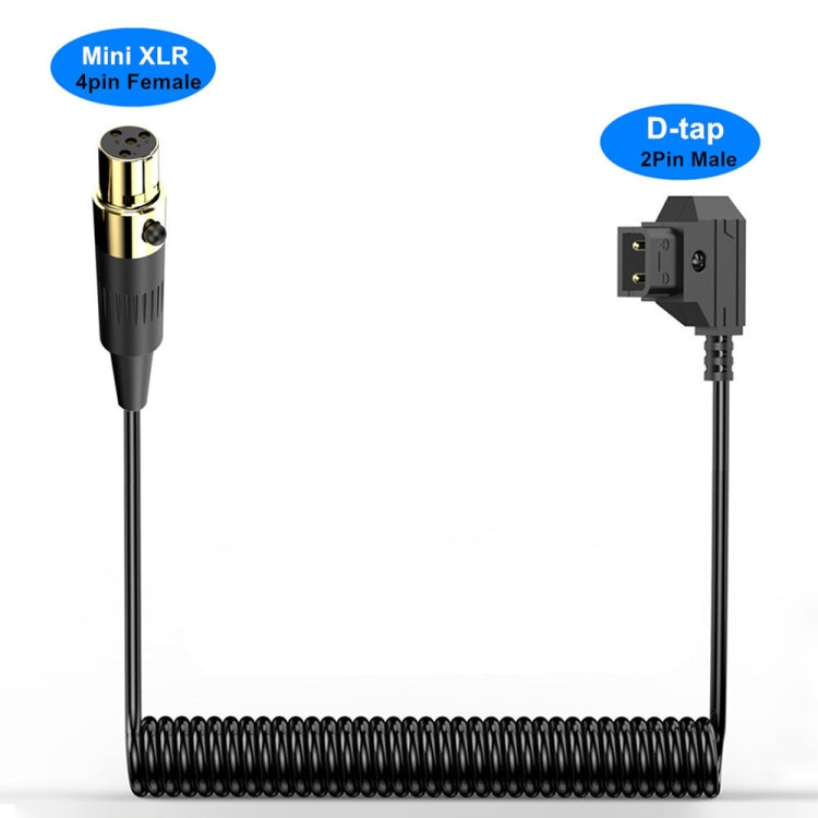 D-Tap to Mini XLR 4 Pin Female Camera Monitor Power Coiled Adapter Cable, Length: 1.5m - Black