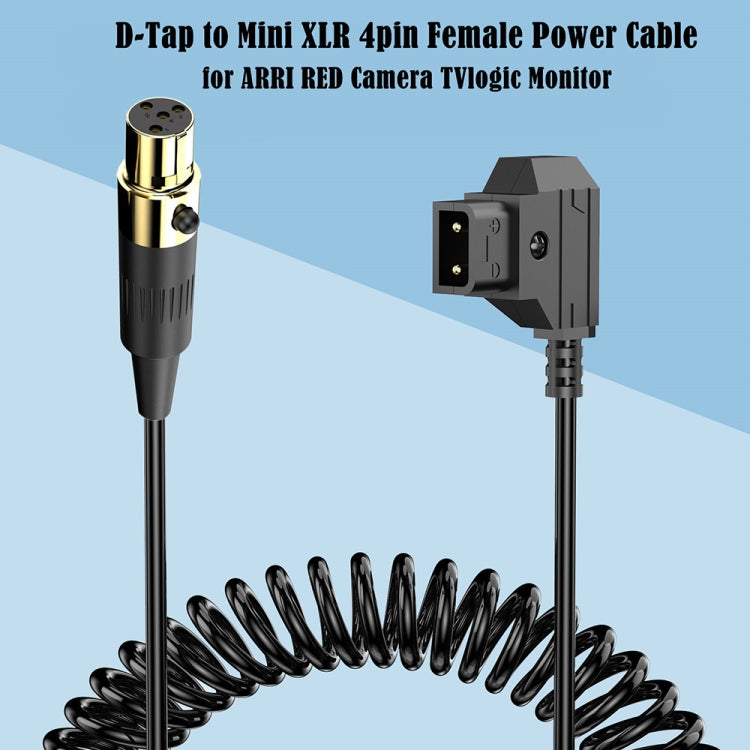 D-Tap to Mini XLR 4 Pin Female Camera Monitor Power Coiled Adapter Cable, Length: 1.5m - Black