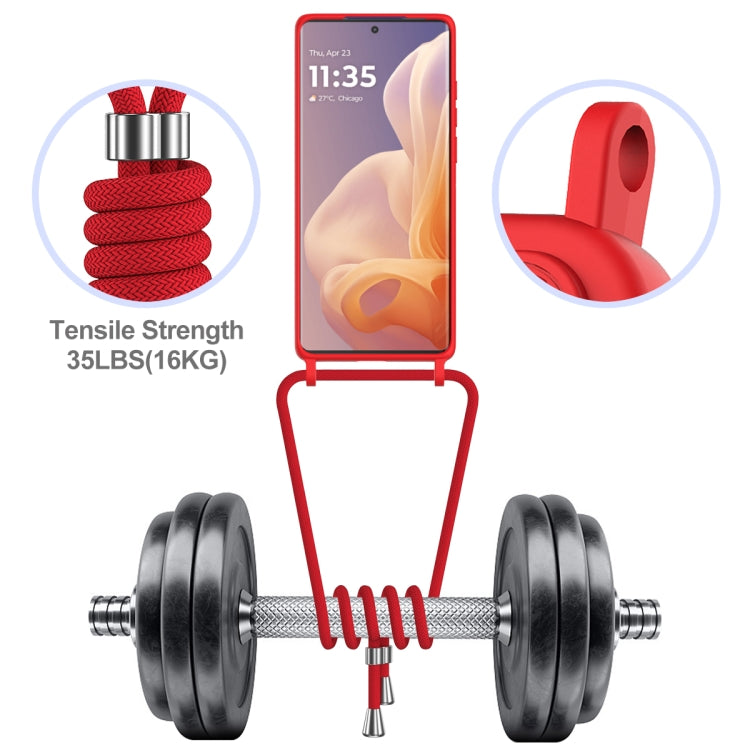 For Motorola Moto G96 / G85 / S50 Neo Integrated Card Bag Solid Color Liquid Silicone Phone Case with Lanyard