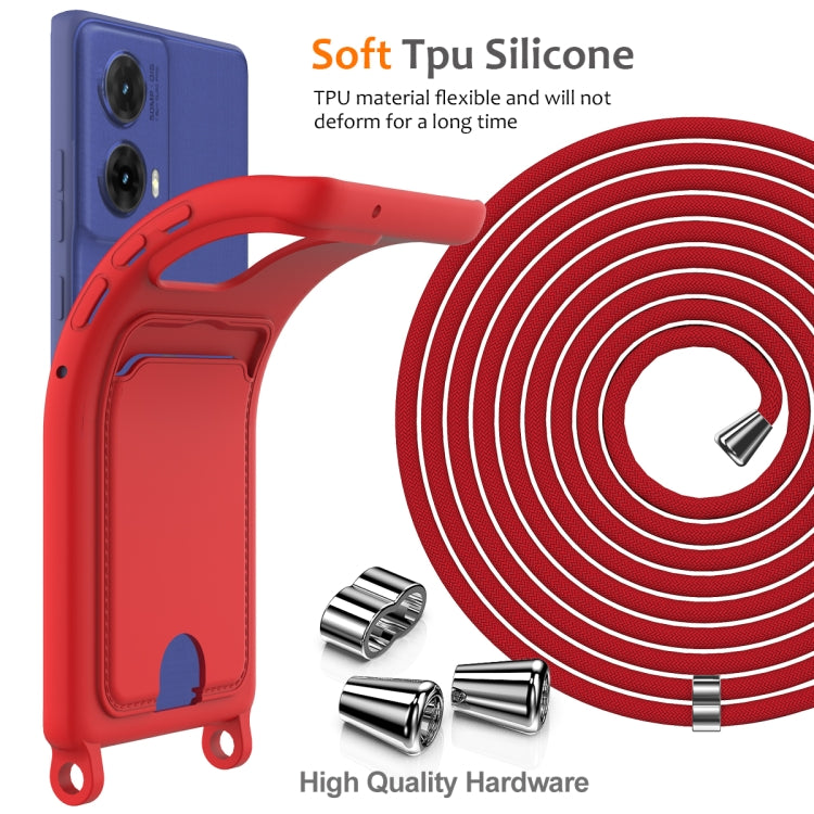 For Motorola Moto G96 / G85 / S50 Neo Integrated Card Bag Solid Color Liquid Silicone Phone Case with Lanyard