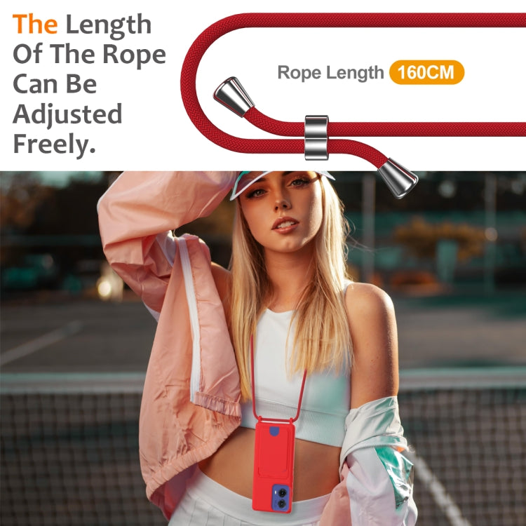 For Motorola Moto G96 / G85 / S50 Neo Integrated Card Bag Solid Color Liquid Silicone Phone Case with Lanyard