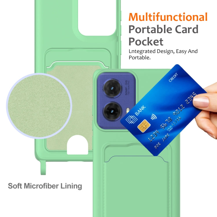 For Motorola Moto G96 / G85 / S50 Neo Integrated Card Bag Solid Color Liquid Silicone Phone Case with Lanyard