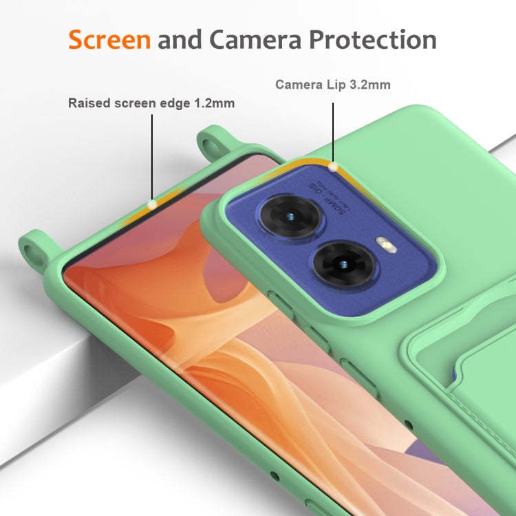 For Motorola Moto G96 / G85 / S50 Neo Integrated Card Bag Solid Color Liquid Silicone Phone Case with Lanyard